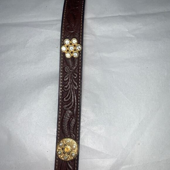 JILL STUART VINTAGE 80’s TOOLED LEATHER BELT WITH JEWELS - WESTERN GLAM! - Picture 13 of 16